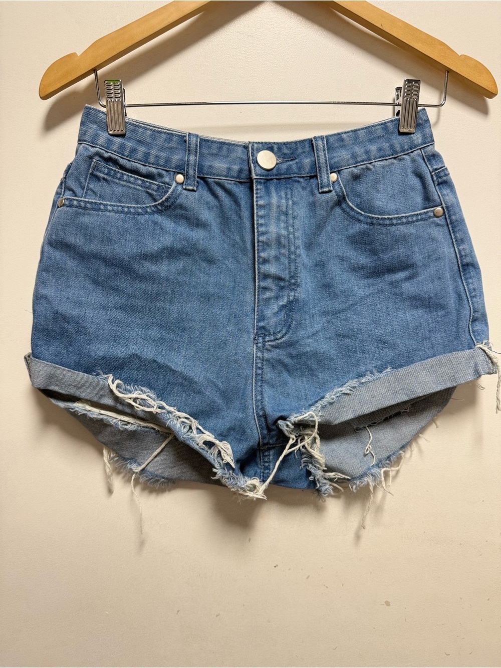 Princess Polly High-Waist Distressed Denim Shorts - Blue